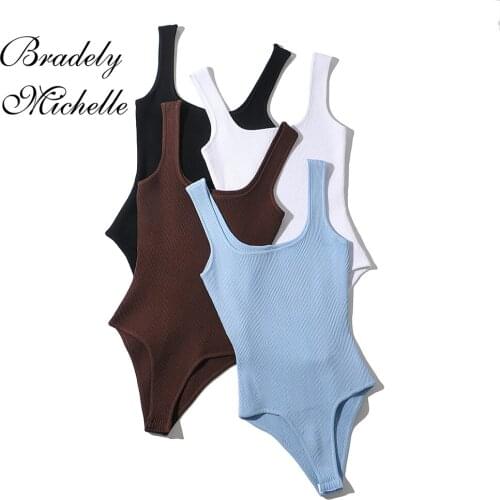 BRADELY MICHELLE 2021 Summer Women New Solid Color Knitted Jumpsuits Sling U-neck High-waist Slim-fitting Bodysuit