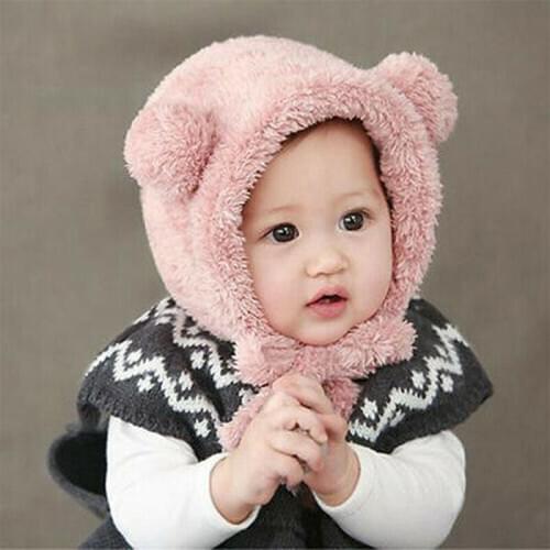Newborn Baby Girl Boy Winter Warm Hat Toddler Beanie Hats Lovely Bear Ear Plush Cap 2019 New Arrival Popular Caps 6-36M