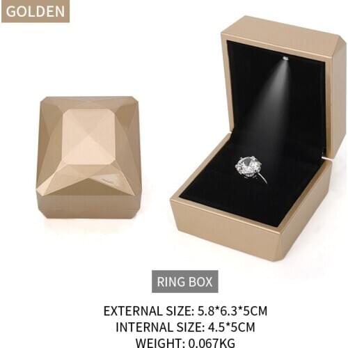 Gold Led Wedding Diamond Ring Jewelry Storage Box Female Earring Necklace Bracelet Showcase Jewellery Holder Lover Gift 4 Colors