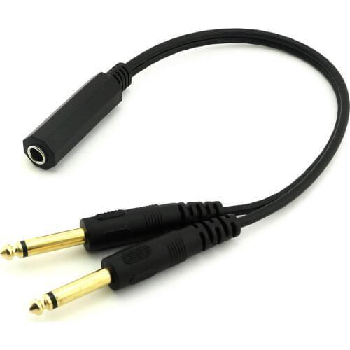 1pc 6.35mm 1/4 inch Stereo TRS Female to 2 Dual 6.35mm Mono TS Male Y Splitter Cable