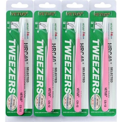 10pcs/Lot VETUS Pink Eyelash ExtensionTweezers Stainless Steel Precision Tip Grafting Eyelash Beauty Tools