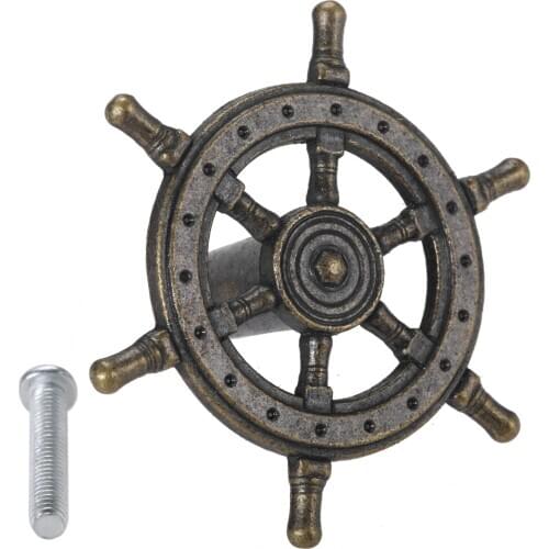 55*24mm Antique Bronze Creative Single Hole Cabinet Knobs Captain Rudder Steering Wheel Handles Kitchen Closet Door Pulls Handle