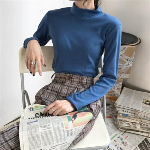 6 Color Solid Long Sleeve Tee Spring Women Turtleneck Soft Slim T Shirt Ladies Fashion T-Shirt Korean Ulzzang Kawaii Tops Tee