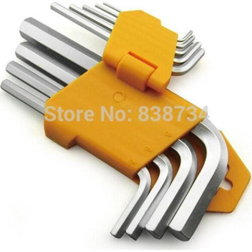 9pcs/set extra long size steel with nickel plated hex key set allen key 1.5-10mm wrench tool handle