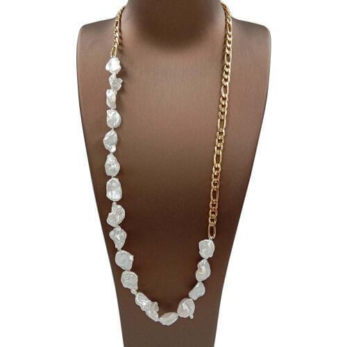 Free shipping,70-100 CM,100% FRESHWATER PEARL LONG NECKLACE-15-26 mm big Baroque pearl,stainless steel chain,knotted pearl beads