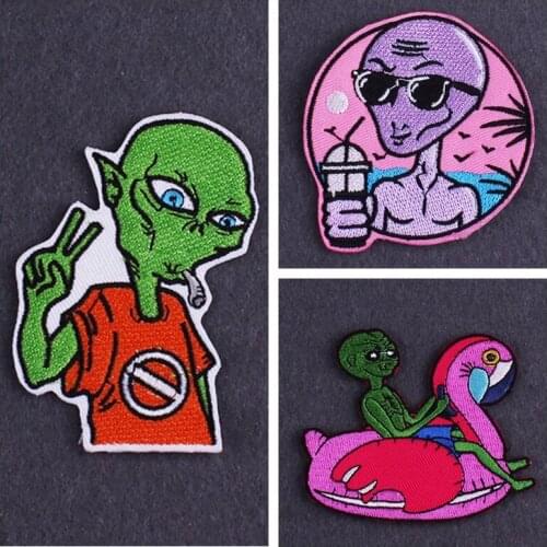 Alien UFO Patch Iron On Patches On Clothes Heat-adhesive Embroidered Patches For Clothing Astronaut Patch For Apparel Accessory