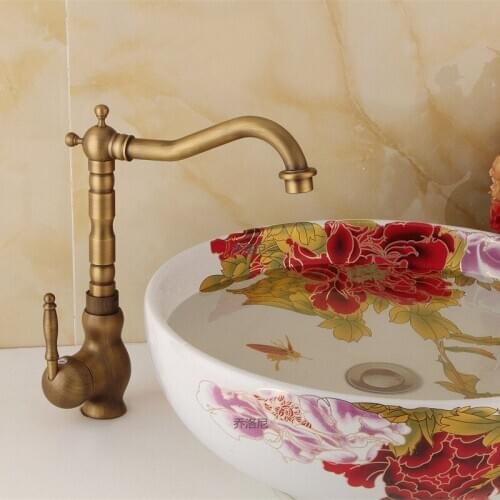 European simple special ceramic rotating single hole copper sink antique hot and cold water basin water dish kitchen faucet