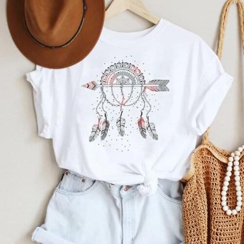 T-shirts Print Feather Web Cute Clothes Women Cartoon Casual Fashion Graphic Short Sleeve Tshirt Top Lady Female Tee