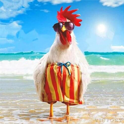 5D Full Square Diamond Embroidery Funny Chicken Needlework Diamond Painting Animal Mosaic Seaside Rhinestone Kit Handmade Gift