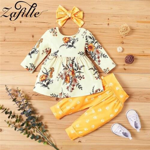 ZAFILLE 0-5 Years Old Toddler Kids Baby Girl Clothes Set Floral Long T-shirts and Pants Autumn Winter Chidlrens Clothing Girls