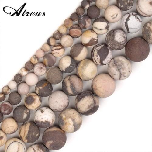 Brown Australian Zebra 4-12mm Matte Fashion Atreus New Natural Stone Round Beads For Jewelry Making Suitable For Men Or Women