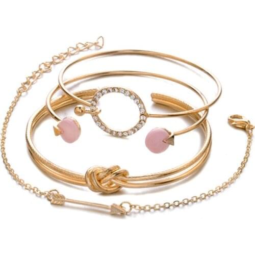 SZELAM 2020 Fashion Bracelets 4PC Bracelets Simple Style Simple Female Personality Knotted Ring Circle Diamond Arrow Bracelet