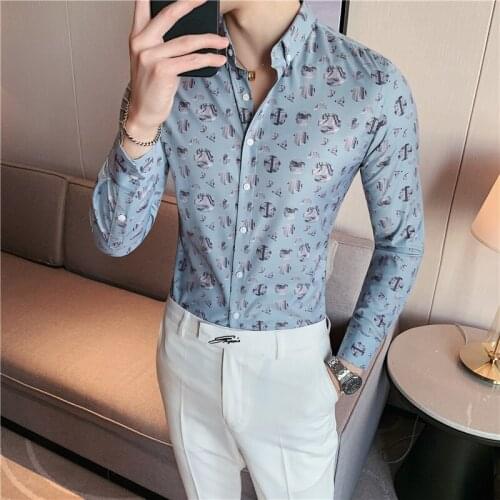 Mens Classic Long Sleeve Printed Basic Dress Shirts Formal Business Standard-fit Office Social Shirt Men Shirt High Quality