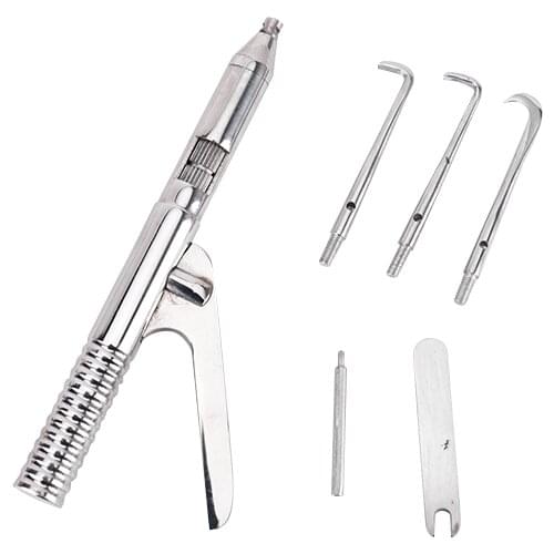 2 Sets Dental Automatic Singlehanded Crown Remover Gun Set Stainless Steel Dental Surgical Instrument Tools with 3 Working Tip