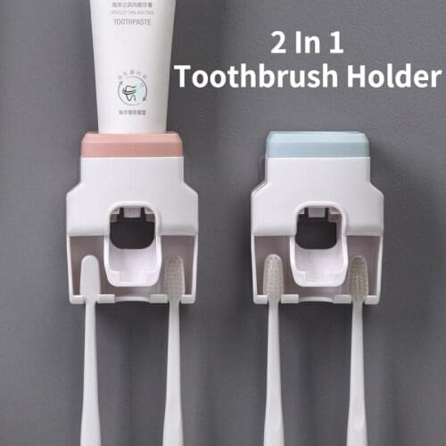 Wall Mount Toothpaste Holder Toothbrush Rack Toothpaste Squeezer Adhesive Automatic Toothpaste Squeezer Set Toothpaste Dispenser