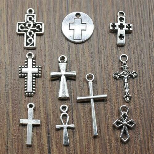 New 10pcs Mini Cross Charms Pendants For Bracelet Findings Jewelry Accessories