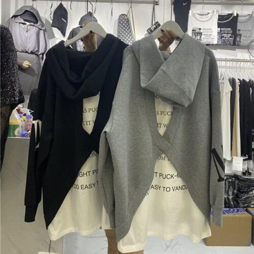 2021 New Fake Two - Piece Hooded Sweater Women 's Mid-Length Loose and Stylish Long Sleeves Jacket Fashion