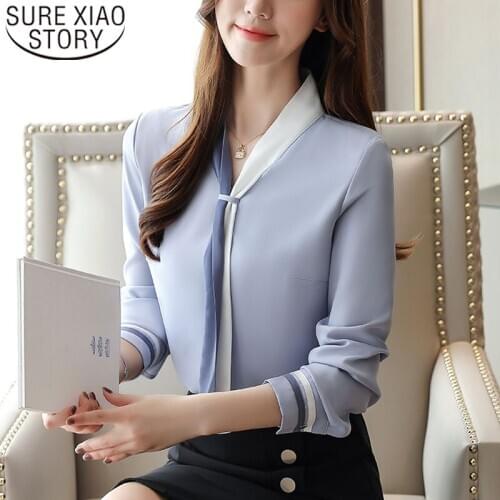 New Elegant Spring Clothing Solid Loose Women Tops and Vintage Blouse Long Sleeve Chiffon Tops Blusas Mujer De Moda 2020 7188 50