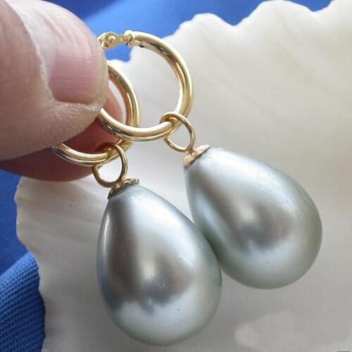 New Arrival Favorite Pearl Jewelry 20mm Drip Gray South Sea Shell Pearl 14k/20 Gold Dangle Earrings Birthday Party For Lady Gift