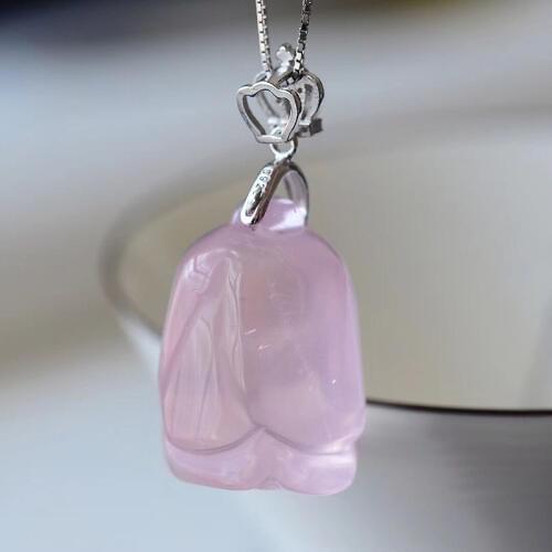 Wholesale Pink Natural Crystal Pendants Hand Carved Magnolia Flower Pendant Necklace Lucky for Women Fashion Jewelry