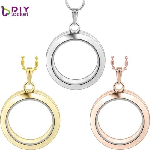 Diylocket 30mm round floating charms locket zinc alloy magnetic glass round floating locket with chains