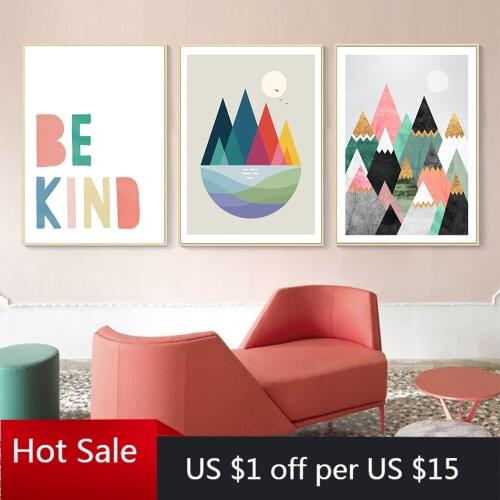 Rainbow Colours Cartoon Art Canvas Painting Pretty Mountains Nordic Posters and Prints Wall Decor Picture Aesthetic Room Decor