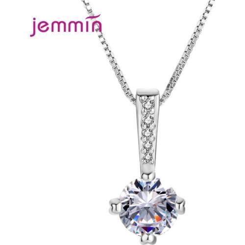 Romantic Design 4 Prongs Setting CZ Stone Pendant Necklaces For Women New Trendy Style 925 Sterling Silver Christmas Jewelry