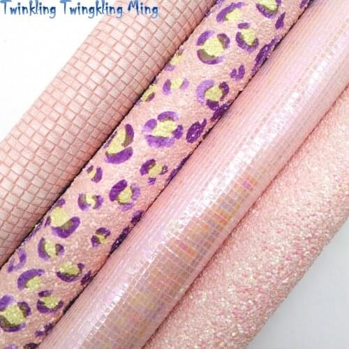 Pink Mesh Glitter leather, Weaving Leather, Leopard Printed Faux Leather, Fur Fabric Sheets A4 21x29CM Twinkling Ming KM296