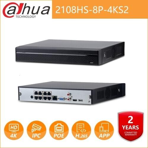 Dahua 8 Channel NVR2108HS-8P-4kS2 1U 8 PoE Lite 4K H.265 Network Video Recorder HD1080P DH 8MP Recorder 4CH NVR2104HS-P-4KS2 PoE