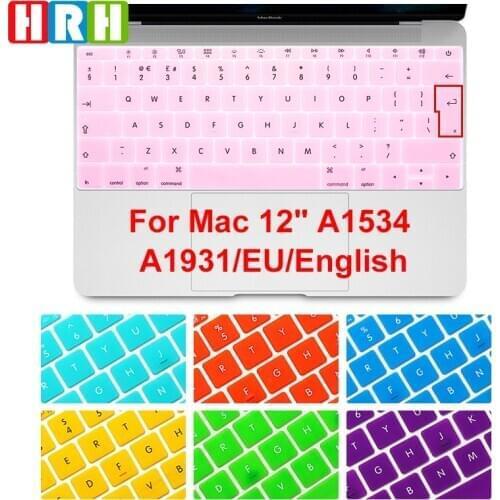 HRH EU/UK English Silicone Keyboard Cover Skin for Mac New Pro 13" A1708 (2016 Version No Touch Bar) and for Macbook 12" A1534