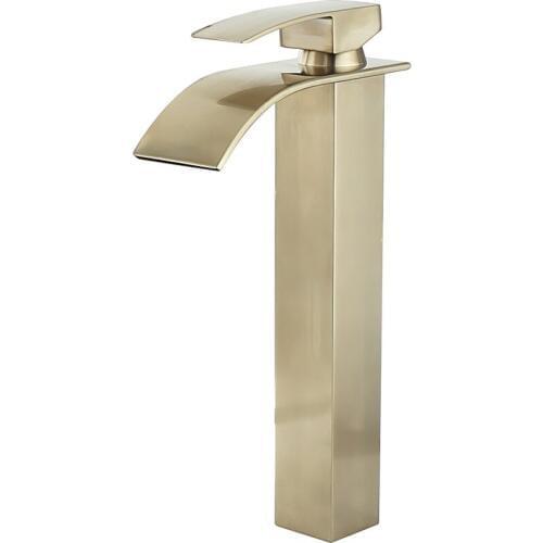 Basin Faucets Solid Brass Bathroom Sink Mixer Tap Hot & Cold Single Handle Deck Mounted Lavatory Waterfall Crane Brushed Gold