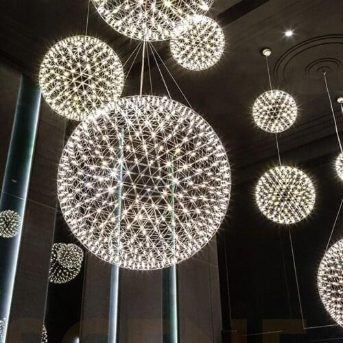 Modern LED Pendant Lamp Stainless Steel Firework Ball Pendant Lights Simple Bedroom Bedside Hotel Lighting Villa Lamps PA0043