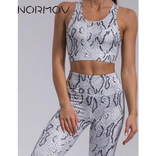 NORMOV Snake Sports Set Two Piece 2PCS Yoga Sets Female Workout Outfit Fitness Sexy Printing Bra With Pocket High Waist Pants