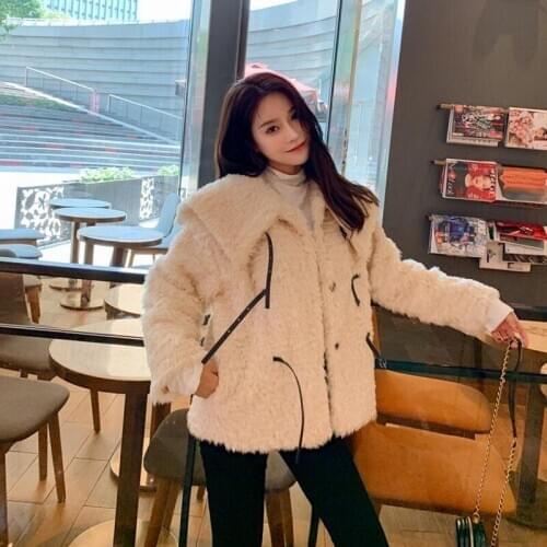 Thick Big Lepel Single Breasted Womens Korean Loose Jacekts Winter Casual Long Sleeve Faux Lamb Fur Warm Female Outerwear Coats