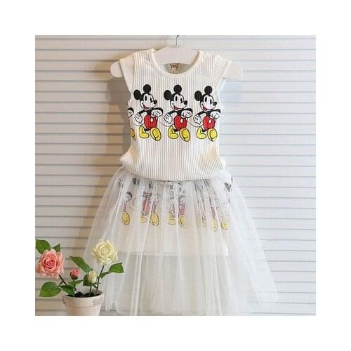 Disney princess Summer new Mickey mouse children clothing girl skirt Mickey mouse vest skirt childrens set dress ball gown