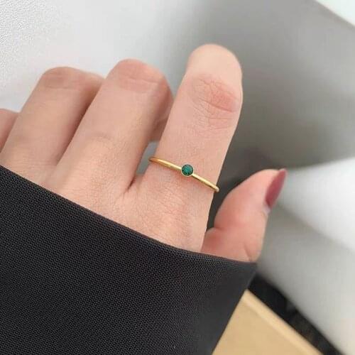 YUN RUO 2021 Elegant Emerald Green Stone Titanium Steel Ring Woman Korean Fashion Jewelry Accessory Wholesale Water Proof