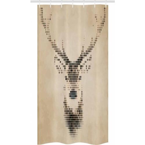 Deer Shower Curtain Set Retro Style Animal Portrait Digital Dots Waterproof Fabric Narrow Bath Curtain Bathroom Decor with Hooks