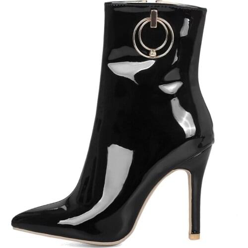 Winter For Woman New Fashion Pointed Toe Shoes White Red Party Shoes Short Boots Stilettos Heels Zipper 33-47