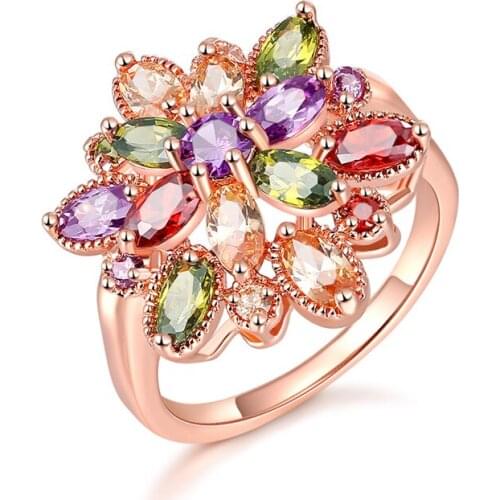 ZSLBS Fashion Trendy Crystal Flower Rings For Women Colorful Cubic Zirconia Ring Luxury Jewelry Gifts Anillos Mujer Accessories