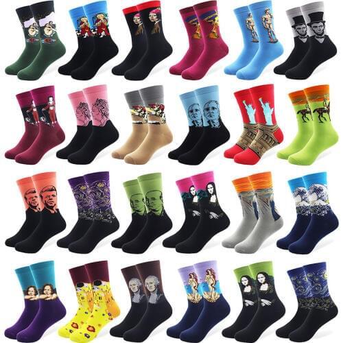 1 Pair Painting Art Socks Man Woman Novelty Skateboard Happy Colorful Cotton Socks Van Gogh Retro Oil World Famous Painting Sock