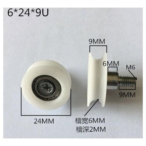 10PCS/LOT 6X24X9U U Groove Pulley Screw Roller Shaft Bearing Plastic Wheel
