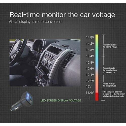12V-24V Car Charger Tablets Volt Amp Meter 2-USB LED Black Replacement Parts