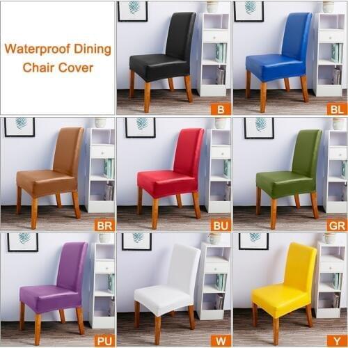 4PCS Chair Cover Pu Leather Waterproof Dining Chair Cover Removable Washable Short Dining Chairs Protector Chair Covers Spandex