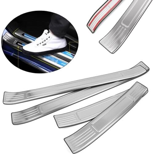 4Pcs Car Exterior Door Sill Scuff Plate Cover Trim W/ Logo For Honda Accord X 2018 2019 Silver Stainless Steel