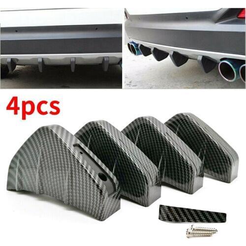 4 Pcs Carbon Style Universal Car Rear Lower Bumper Diffuser Fin Spoiler Lip Wing Splitter