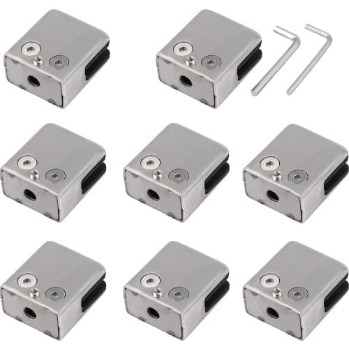 8Pcs Square 304 Glass Clip Clamp Bracket Flat Back For Balustrade Handrail 8-10mm Stainless Steel Clip Holder