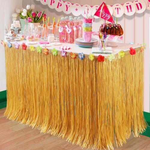 Amawill Tropical Hawaiian Table Skirt DIY Flowers Grass Beach Decoration Table Flower Wedding Summer Party Supplies 7D