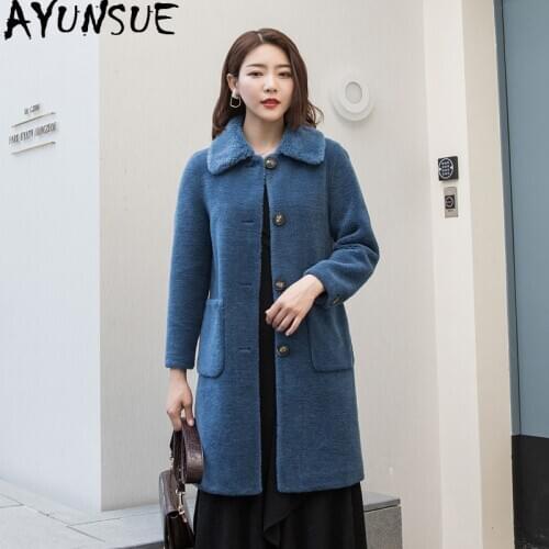 AYUNSUE Real Sheep Shearling Fur Coat 2020 Winter Jacket Women 100% Wool Coats and Jackets Women Long Coat Abrigo Mujer MY3604