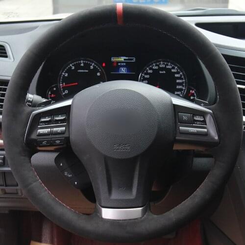 Black Suede Red Marker Car Steering Wheel Covers for Subaru Forester 2013-2015 Legacy 2013-2014 Outback 2013-2014 XV 2013-2015