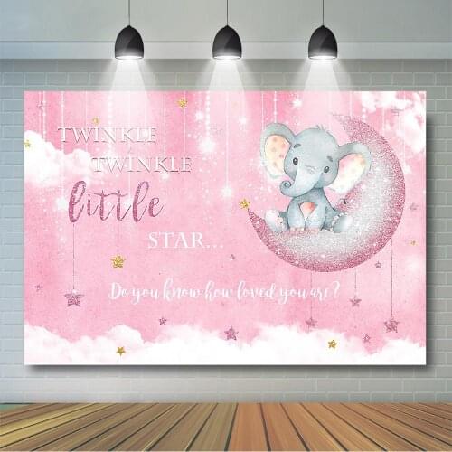 Elephant Backdrop Twinkle Twinkle Little Star Pink Background Girls Baby Shower Birthday Party Decoration Banner
